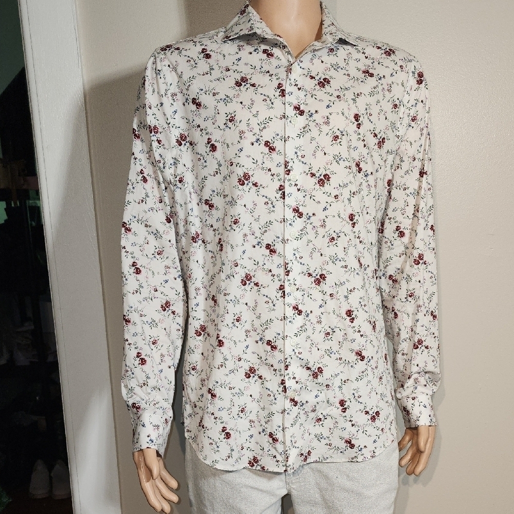 Express Floral Casual Button Down Shirt White